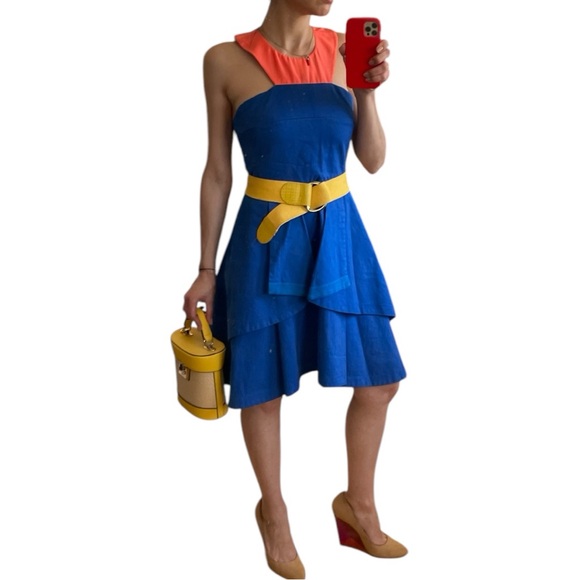 Blue Denim Mini Dress Collared Halter 100% Cotton, Cutout Shoulder, Size S - Picture 4 of 15